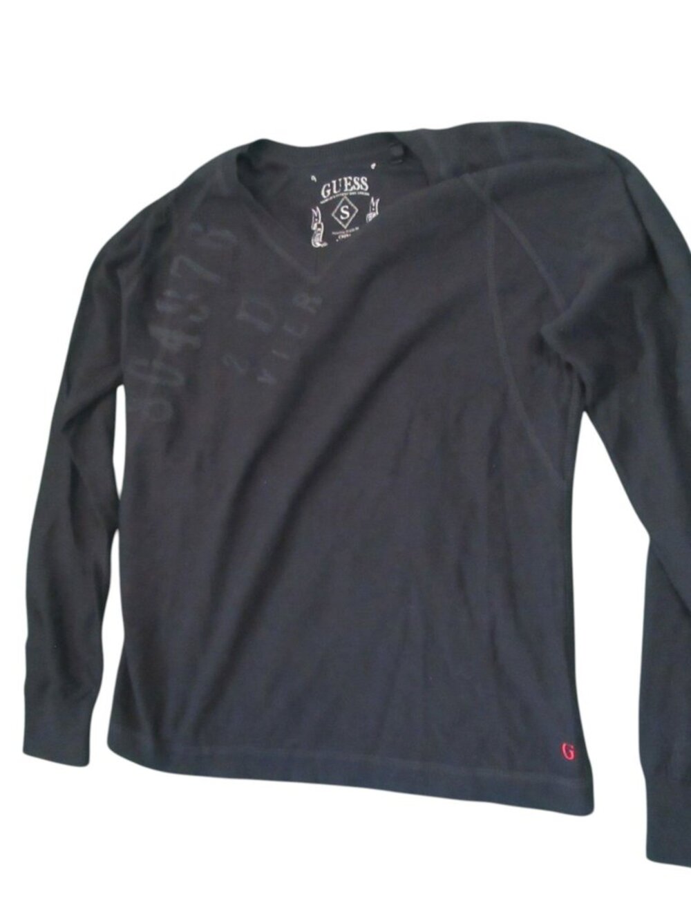 Guess Womens V Neck Long Sleeve Top Size S Cotton Style M8360300 Black Shirt